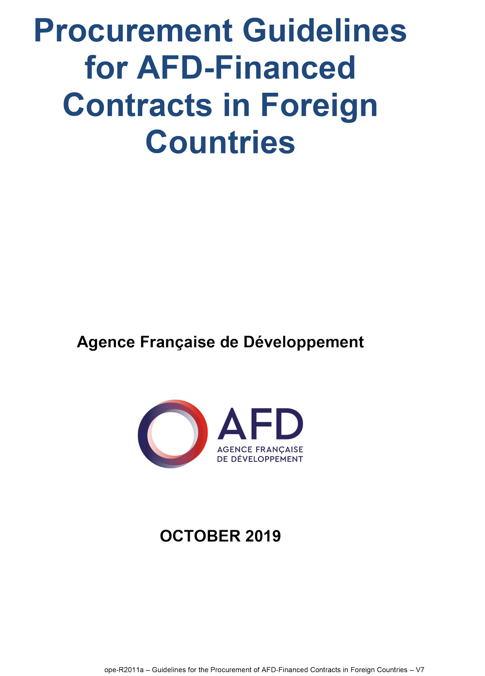 Procurement Guidelines for AFD-Financed Contracts in Foreign Countries