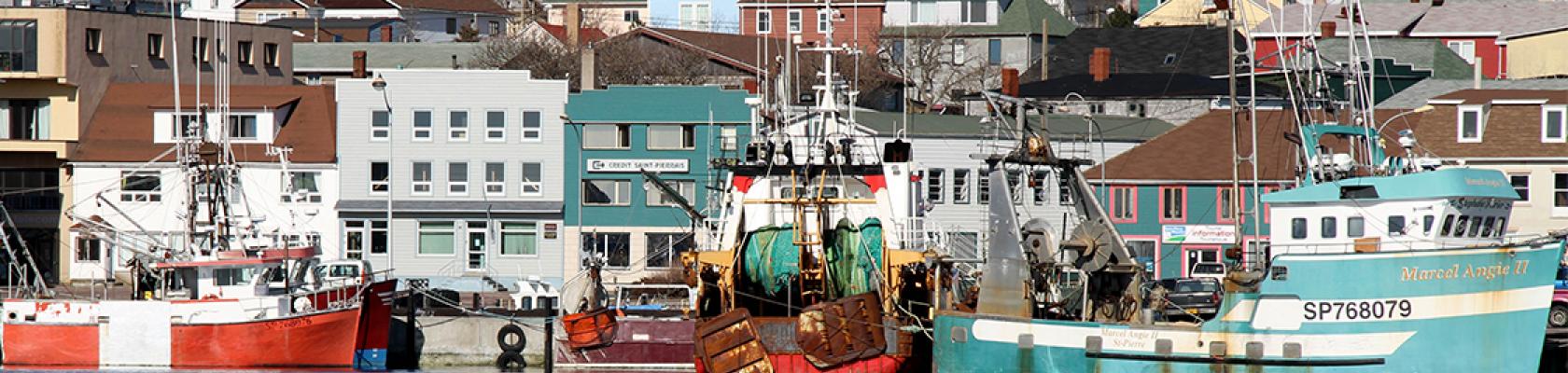 Saint-Pierre-et-Miquelon harbor, city, boat