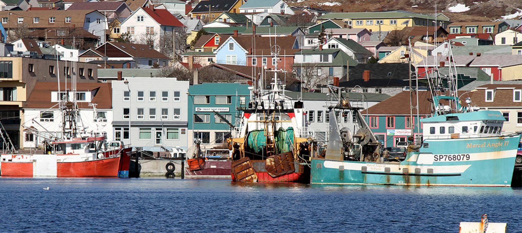 Saint-Pierre-et-Miquelon harbor, city, boat