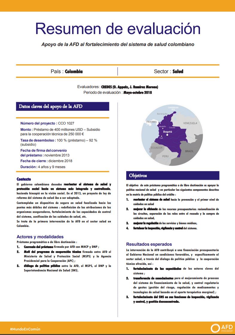 Resumen de evaluación - Apoyo de la AFD al fortalecimiento del sistema de salud colombiano