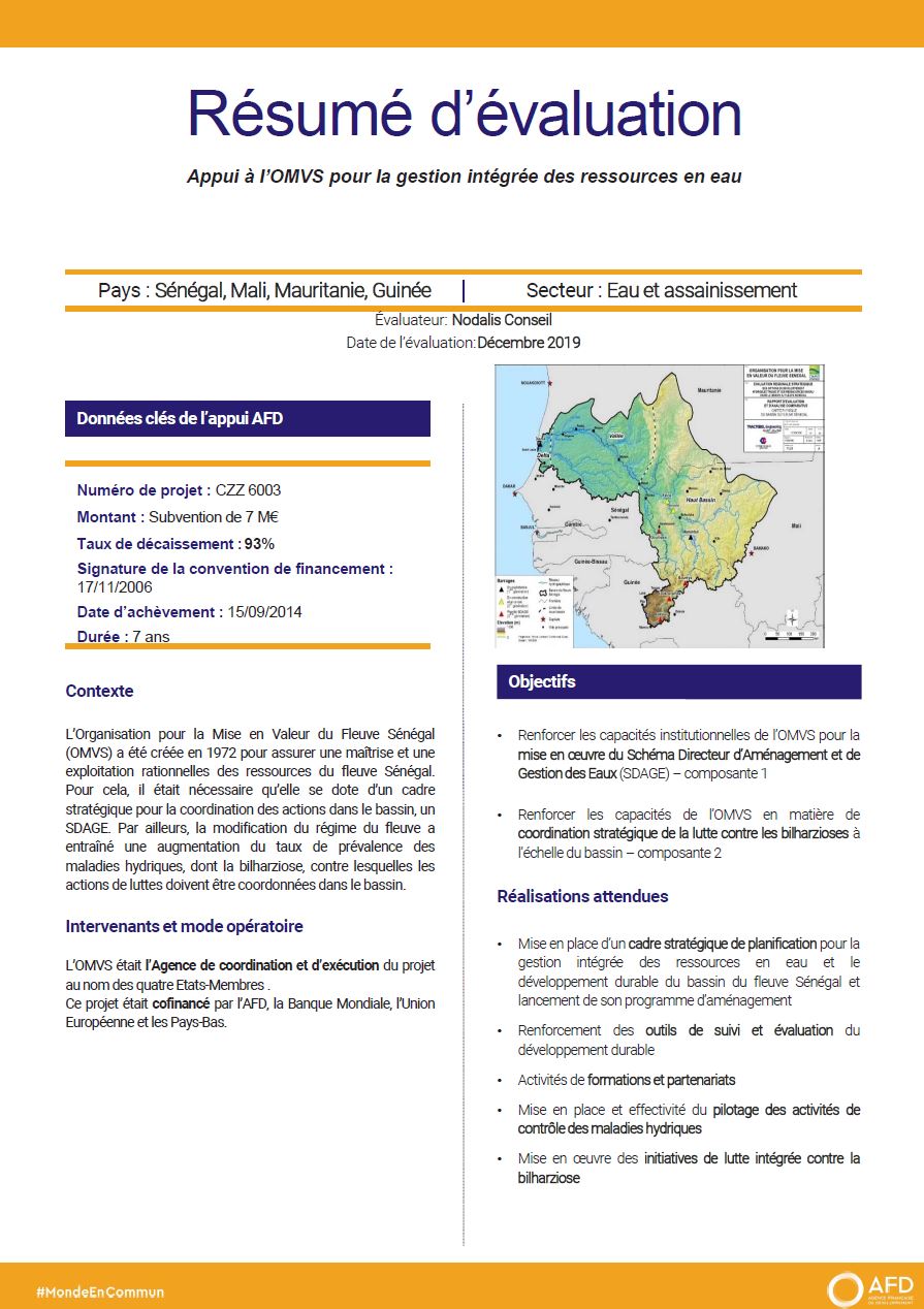 Résumé d'évaluation - Appui à l’OMVS pour la gestion intégrée des ressources en eau