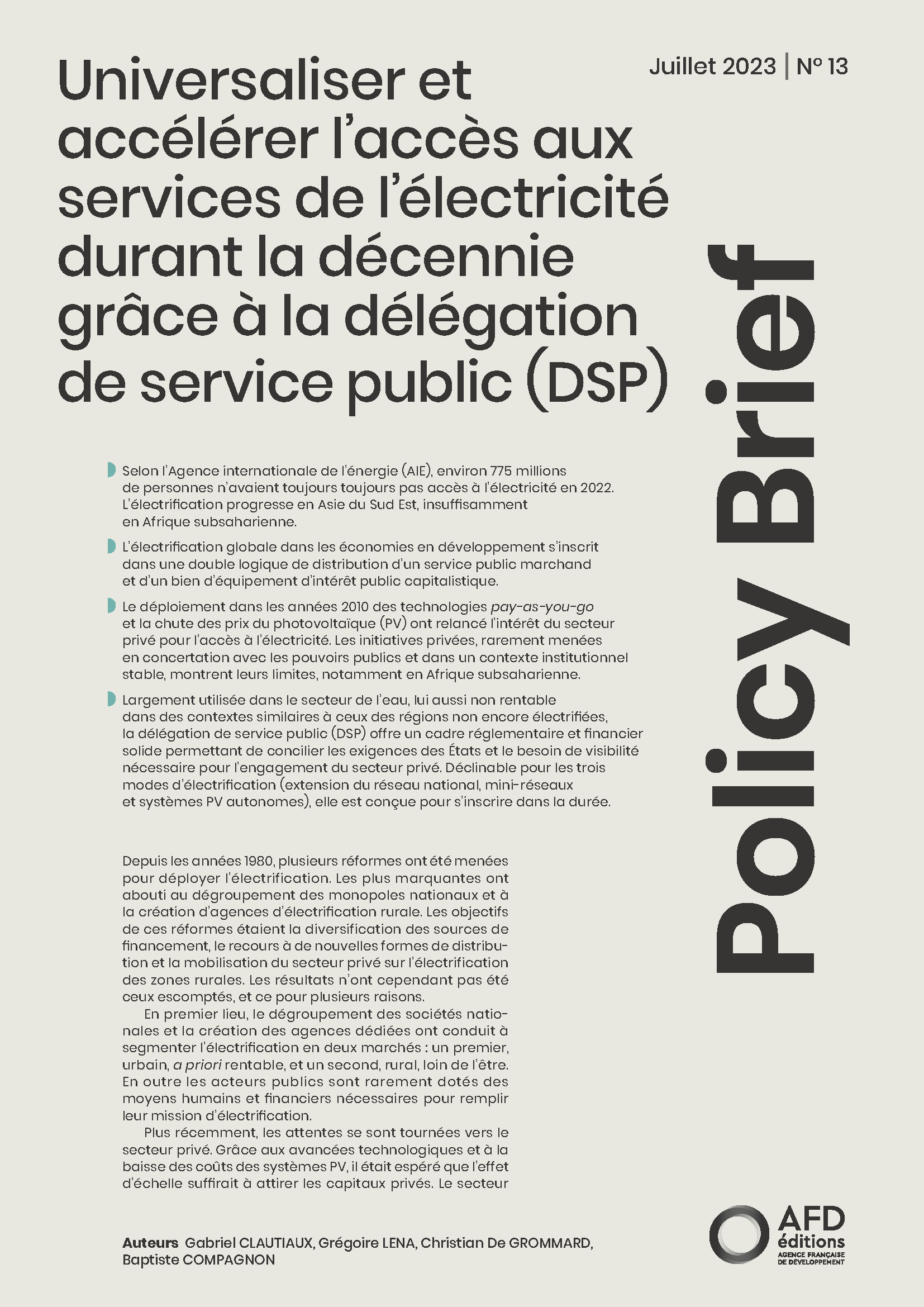 Universaliser et  accélérer l’accès aux  services de l’électricité  durant la décennie  grâce à la délégation  de service public