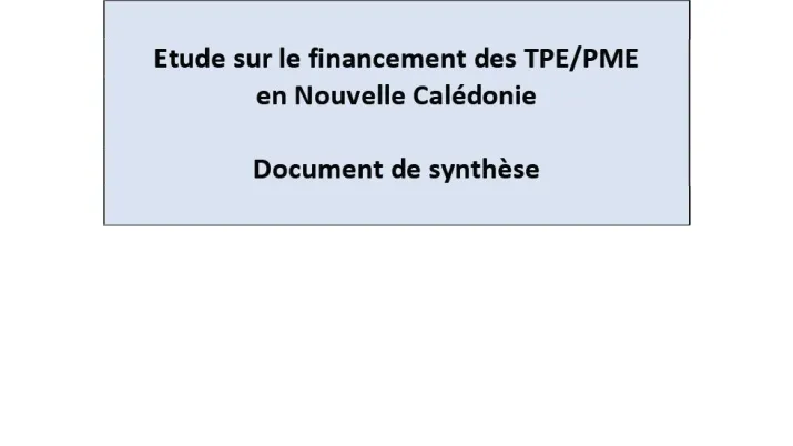 etude financement TPE PME Nouvelle-Calédonie