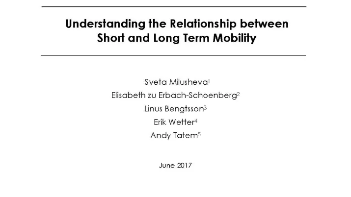 Understanding the relationship between short and long term mobility-couv