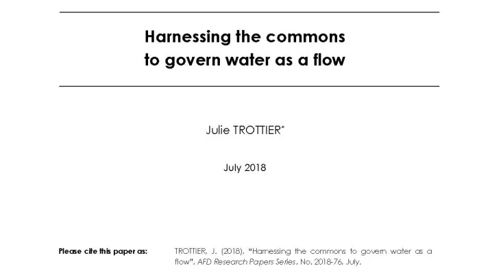 Harnessing the commons to govern water as a flow-Trottier-couv