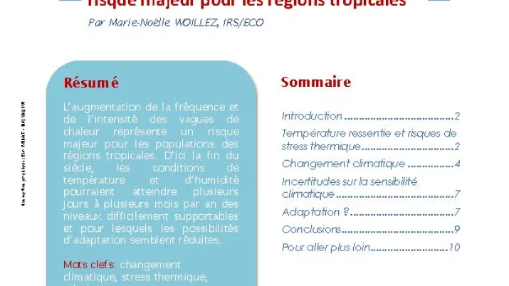Note d'éclairage : Intensification des vagues de chaleur : un risque majeur pour les régions tropicales