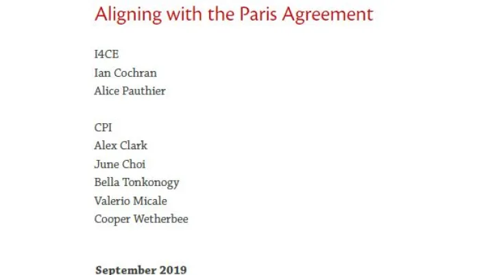 Aligning with the Paris Agreement -A CPI and I4CE Executive Summary