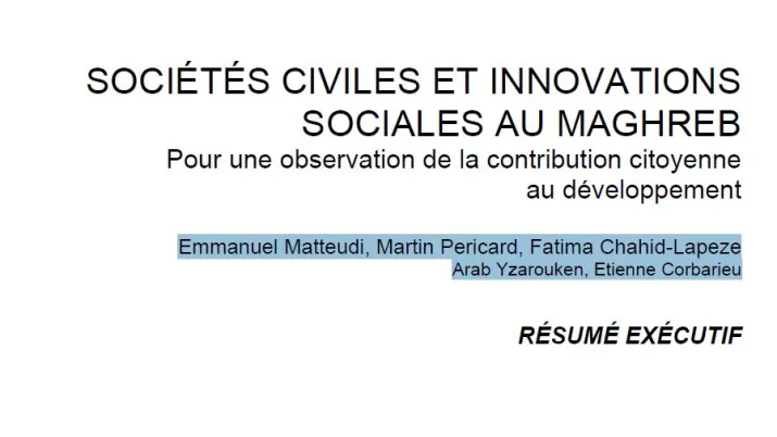 Sociétés civiles et innovations sociales au Maghreb : pour une observation de la contribution citoyenne au développement