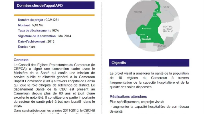 Résumé d'évaluation - Cameroon Baptist Convention (CBC) Evaluation d’une grappe de projets d’investissements hospitaliers privés à but non lucratif