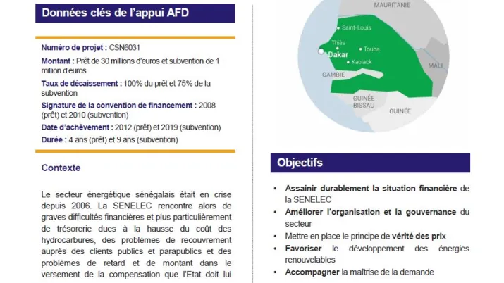 Résumé d'évaluation - Soutien à la restructuration financière et institutionnelle de la SENELEC, Sénégal