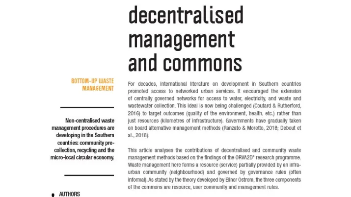Urban waste:between decentralised management and commons