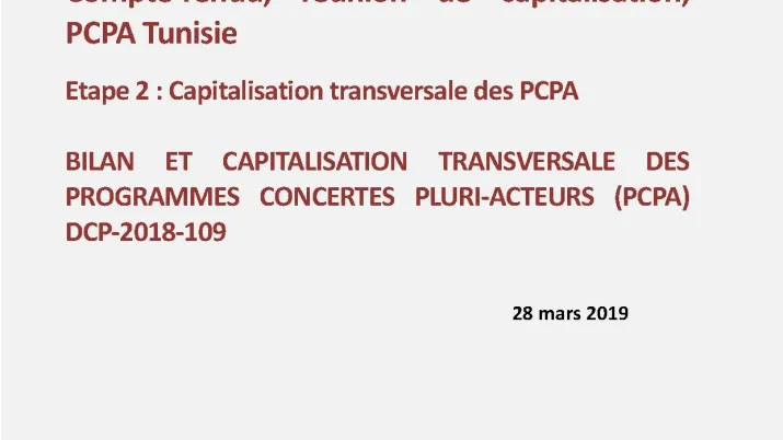 Couv Compte-rendu, réunion de capitalisation, PCPA Tunisie