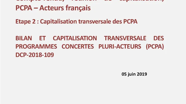 Couv Compte-rendu, réunion de capitalisation, PCPA – Acteurs français