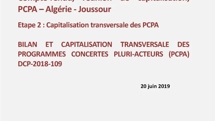 Couv Compte-rendu, réunion de capitalisation, PCPA – Algérie - Joussour