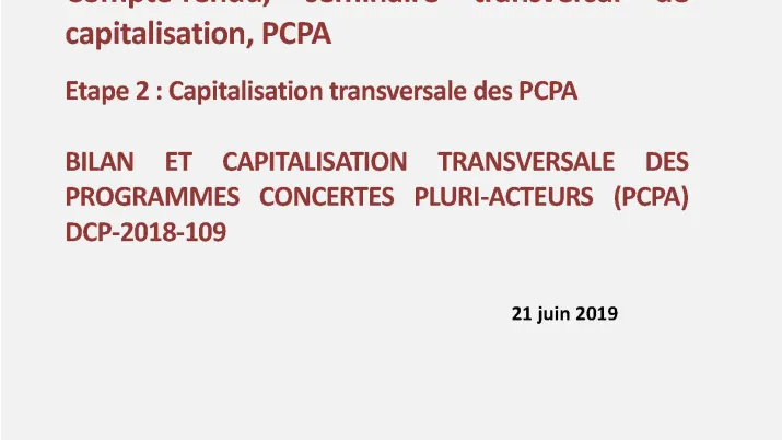 Couv Compte-rendu, séminaire transversal de capitalisation, PCPA