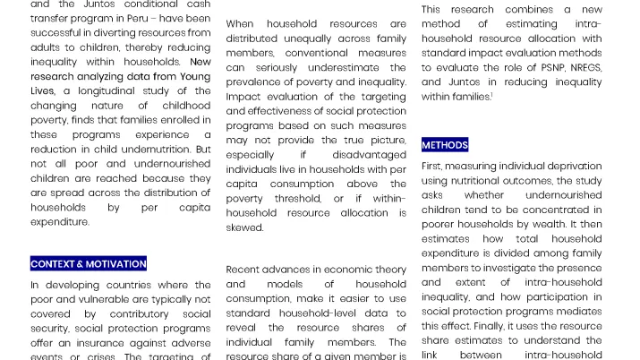 Policy dialogues on Social Protection-Household Resources Allocated to Undernourished Children