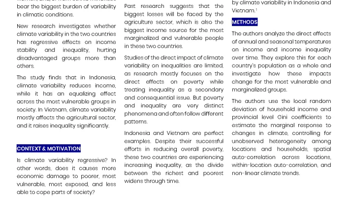Policy dialogues on Climate Variability and Inequality: Comparing the Experiences of Indonesia and Vietnam