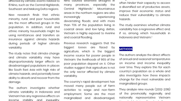 Policy dialogues on The Impact of Climate Variability on Inequality: Evidence from Vietnam