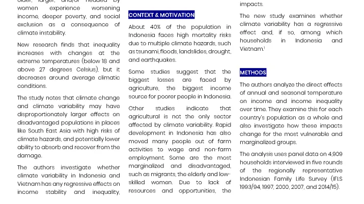 Policy Dialogues on The Impact of Climate Variability on Inequality: Evidence from Indonesia