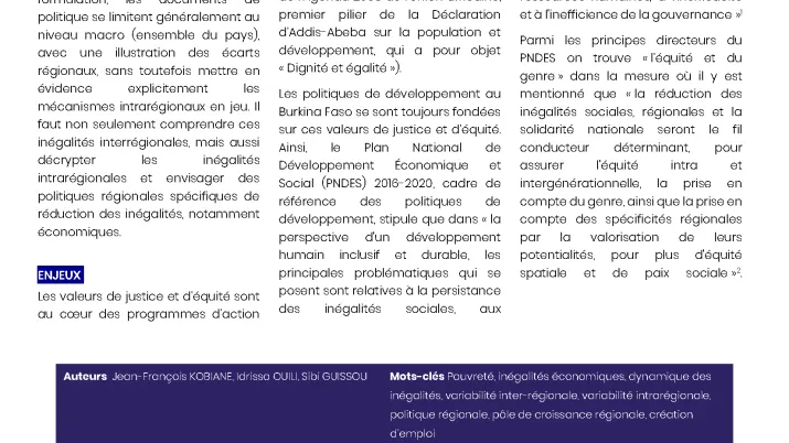 Dialogues de politiques publiques sur les politiques régionales de réduction des inégalités économiques pour réussir le pari de l’équité au Burkina Faso