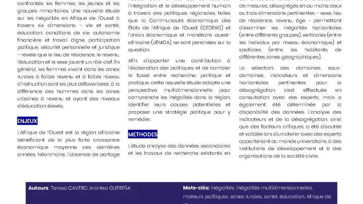 Dialogues de plotiques publiques sur les stratégies de réduction des inégalités en Afrique de l'Ouest