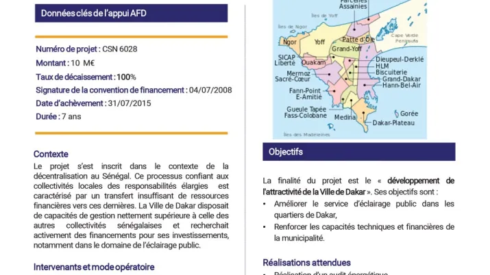 Résumé d'évaluation - Programme d'éclairage public de la ville de Dakar