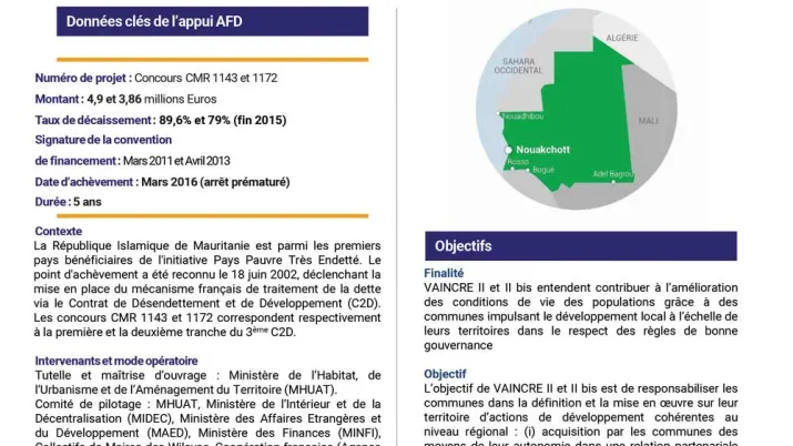 Résumé d'évaluation - Programme Valorisation des initiatives de croissance régionale (Vaincre II), Mauritanie