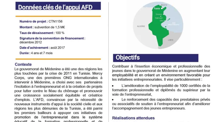 Résumé d'évaluation - Tounes Tekhdem, programme d'appui à l’insertion des jeunes par la création d’entreprises dans la région de Médenine