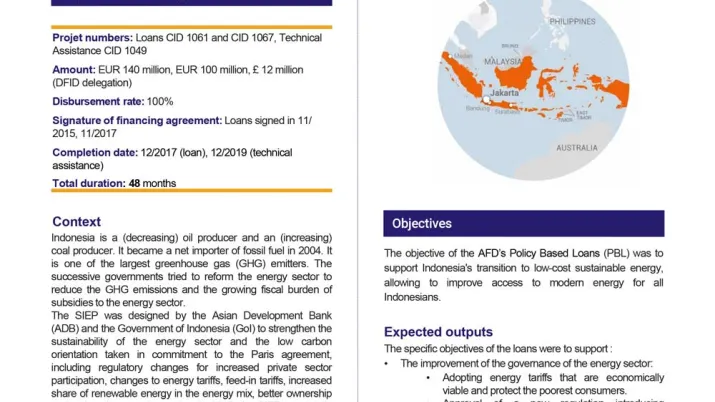 Evaluation Summary - AFD Budget Support to the “Sustainable and Inclusive Energy Program” (SIEP) Subprogram I and II in Indonesia CID1061-CID1067
