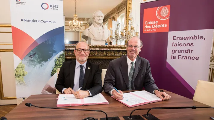 Rémy Rioux, directeur général de l’Agence française de développement et Éric Lombard, directeur général de la Caisse des Dépôts