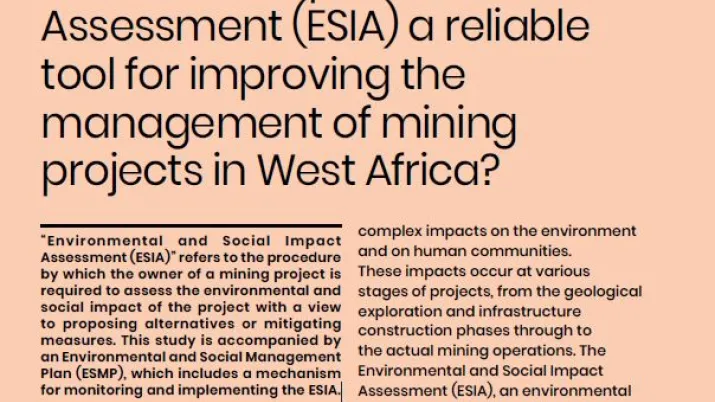 Couv : Is the Environmental and Social Impact Assessment (ESIA) a reliable tool for improving the management of mining projects in West Africa?