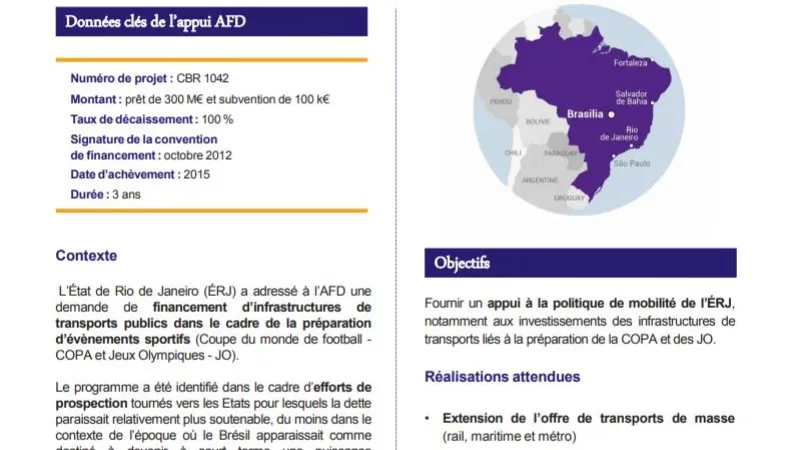 Résumé d'évaluation - Prêt budgétaire à la politique de mobilité urbaine dans l’État de Rio de Janeiro (ÉRJ)