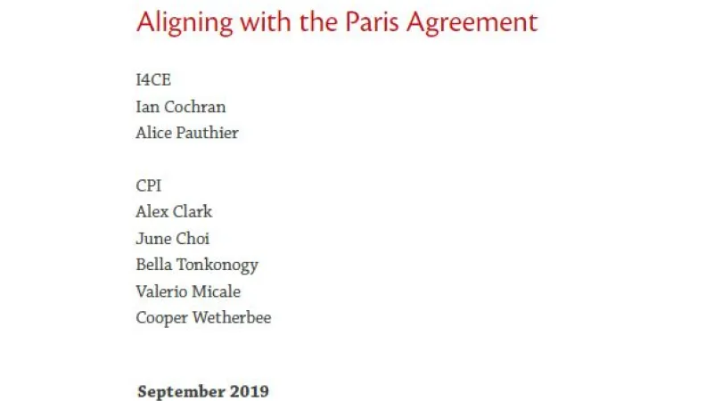 Aligning with the Paris Agreement -A CPI and I4CE Executive Summary