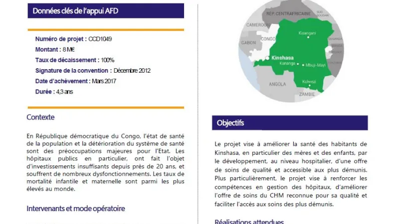 Résumé d'évaluation - PROMEKIN : évaluation d’une grappe de projets d’investissements hospitaliers privés à but non lucratif, RDC