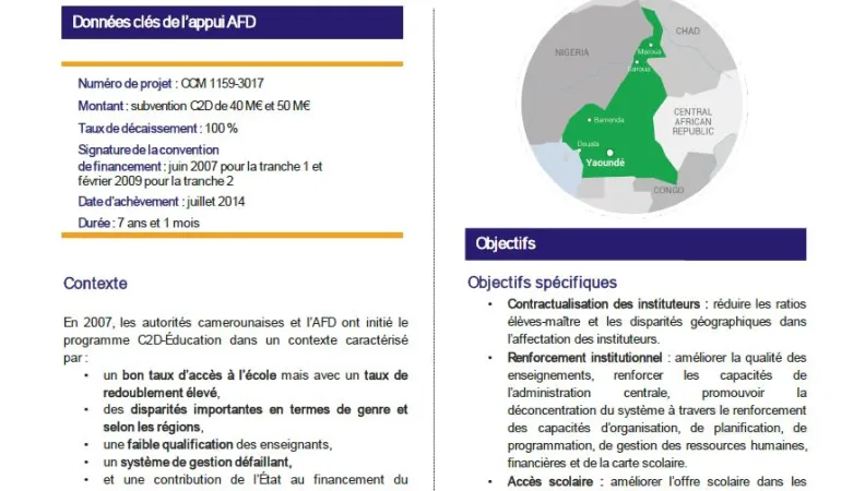 Résumé d'évaluation - Programme éducation de base - Contrat de désendettement et de développement (C2D) au Cameroun