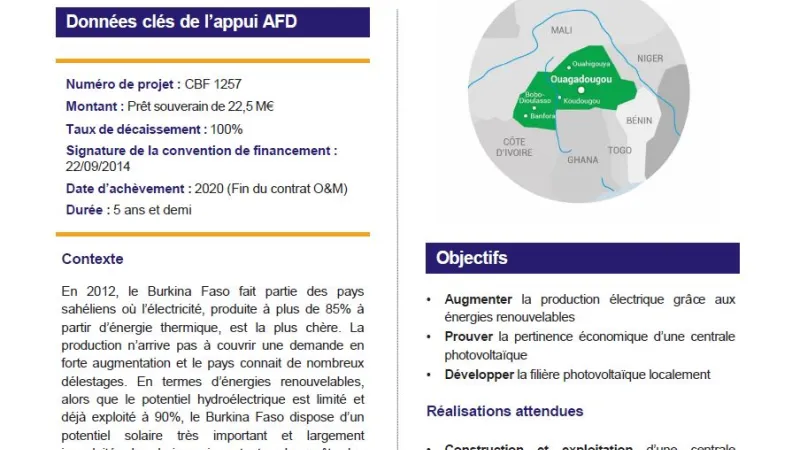 Résumé d'évaluation - Centrale solaire de Zagtouli, Burkina Faso