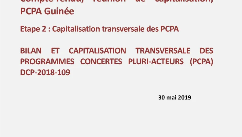 Couv Compte-rendu, réunion de capitalisation, PCPA Guinée