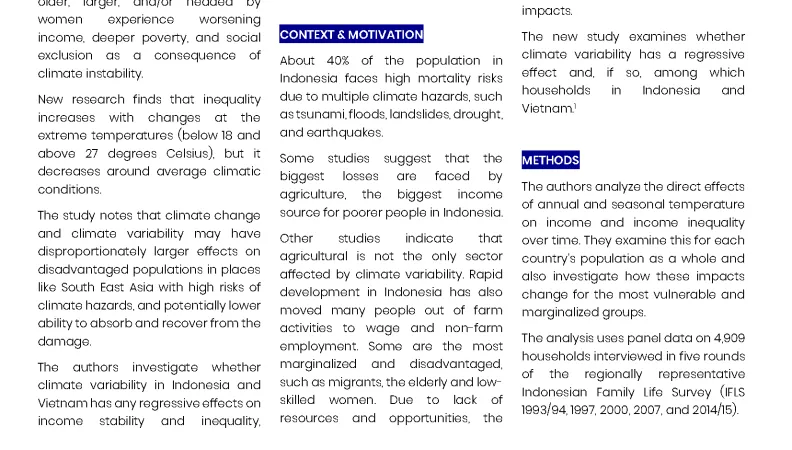Policy Dialogues on The Impact of Climate Variability on Inequality: Evidence from Indonesia