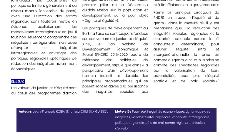 Dialogues de politiques publiques sur les politiques régionales de réduction des inégalités économiques pour réussir le pari de l’équité au Burkina Faso