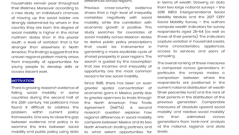 Policy Dialogues on wide Regional Differences in Social Mobility across Mexico