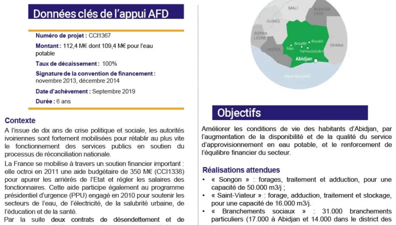 Programme C2D eau potable, à Abidjan en Côte d’Ivoire