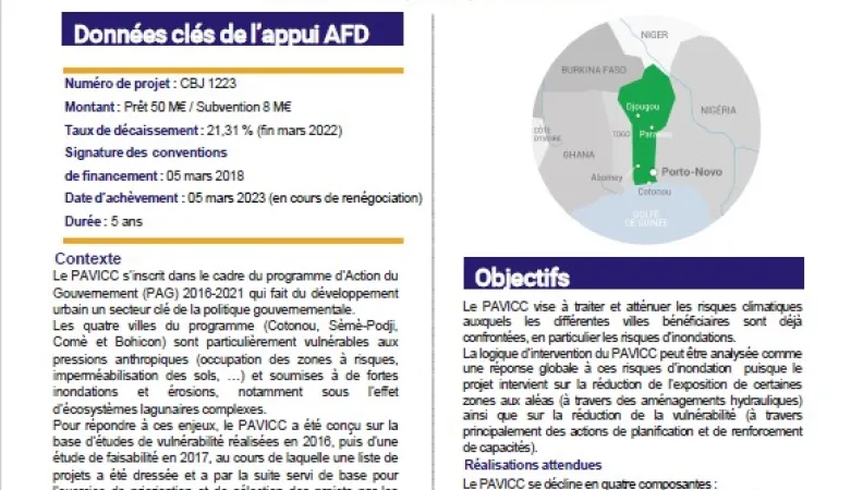 Evaluation à mi-parcours du Programme d'adaptation des villes aux changements climatiques (PAVICC), Bénin