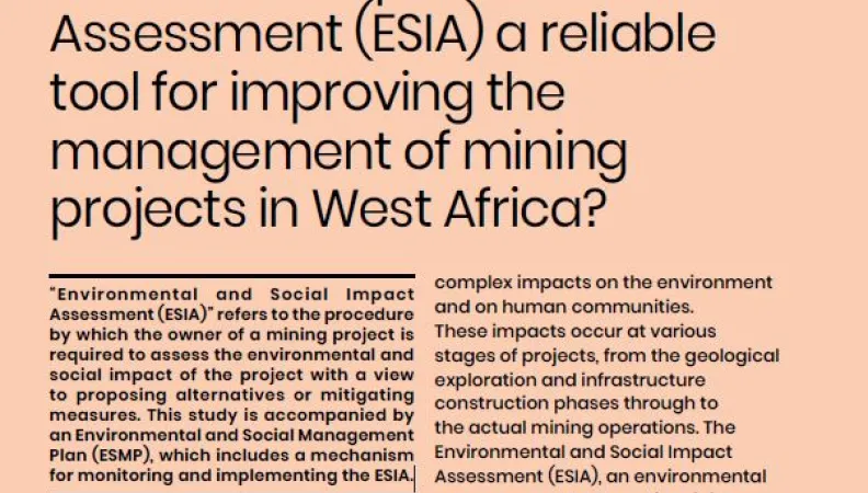 Couv : Is the Environmental and Social Impact Assessment (ESIA) a reliable tool for improving the management of mining projects in West Africa?