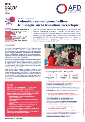 Recto de la fiche Histoire d'évaluation sur PowerShift Colombie